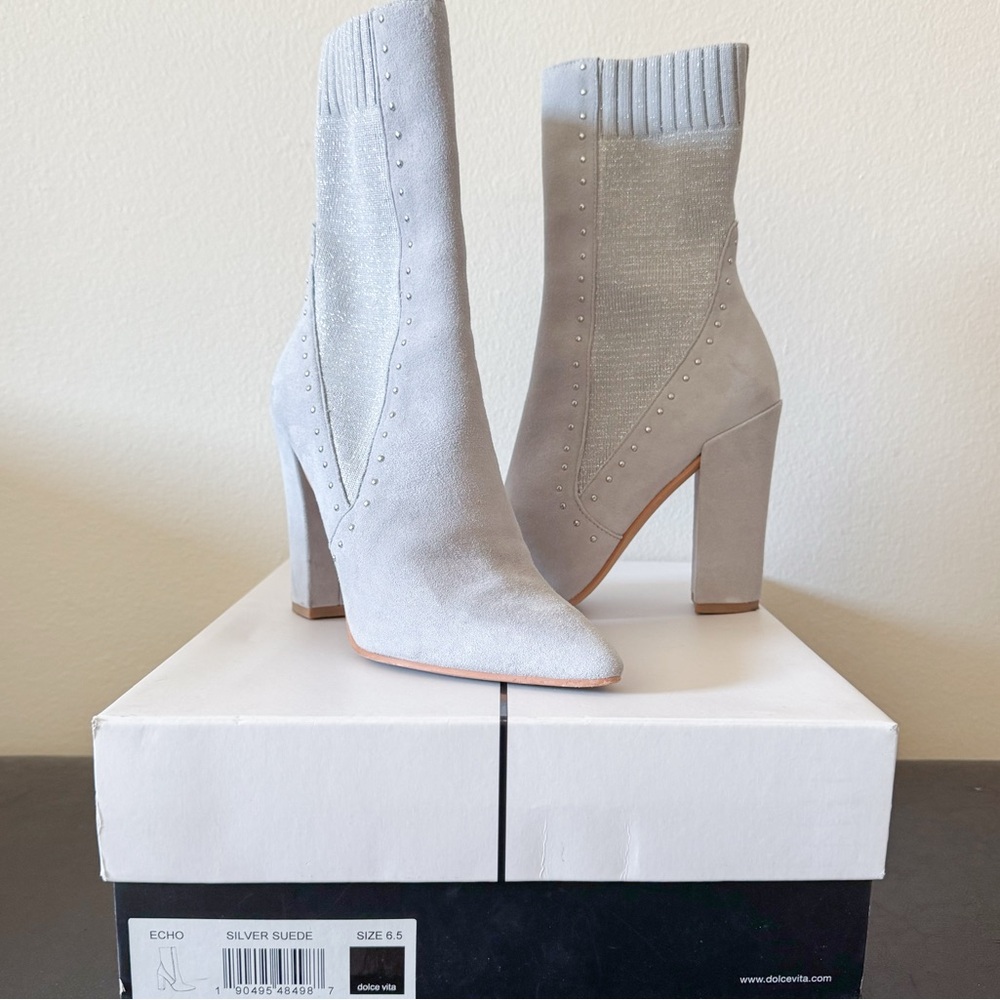 Dolce Vita Women's Echo Mid Calf Boots Silver Suede - Picture 3 of 5